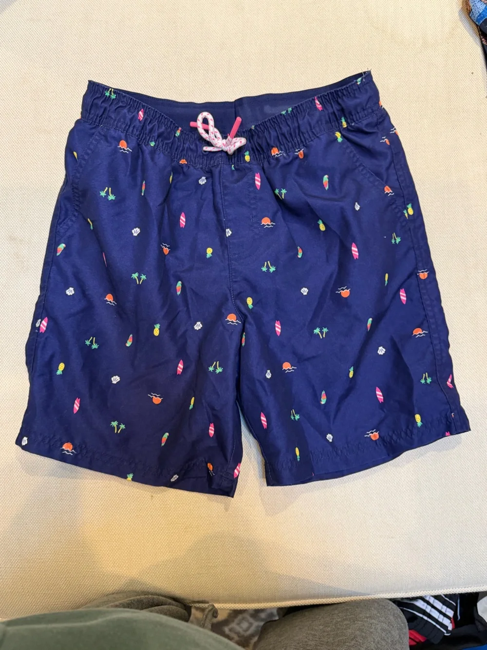 Cat & Jack Navy Swim Trunks with Bright Surf and Fruit Print